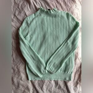 J.Crew Mint Green Ribbed Cotton Knit Long Sleeve Sweater Top Size S Lightweight